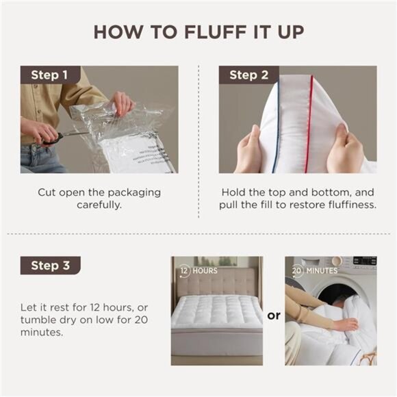 Queen Mattress Topper - Extra Thick Mattress Pad Cover with Deep Pocket Soft - Picture 6 of 7